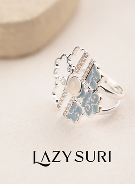 LAZYSURI懒苏芮非遗系列云肩手绘白玛瑙珐琅戒指新中式设计款指环