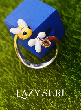 LAZYSURI繁忙小蜜蜂戒指手绘珐琅原创设计耳钉设计感可爱创意礼物