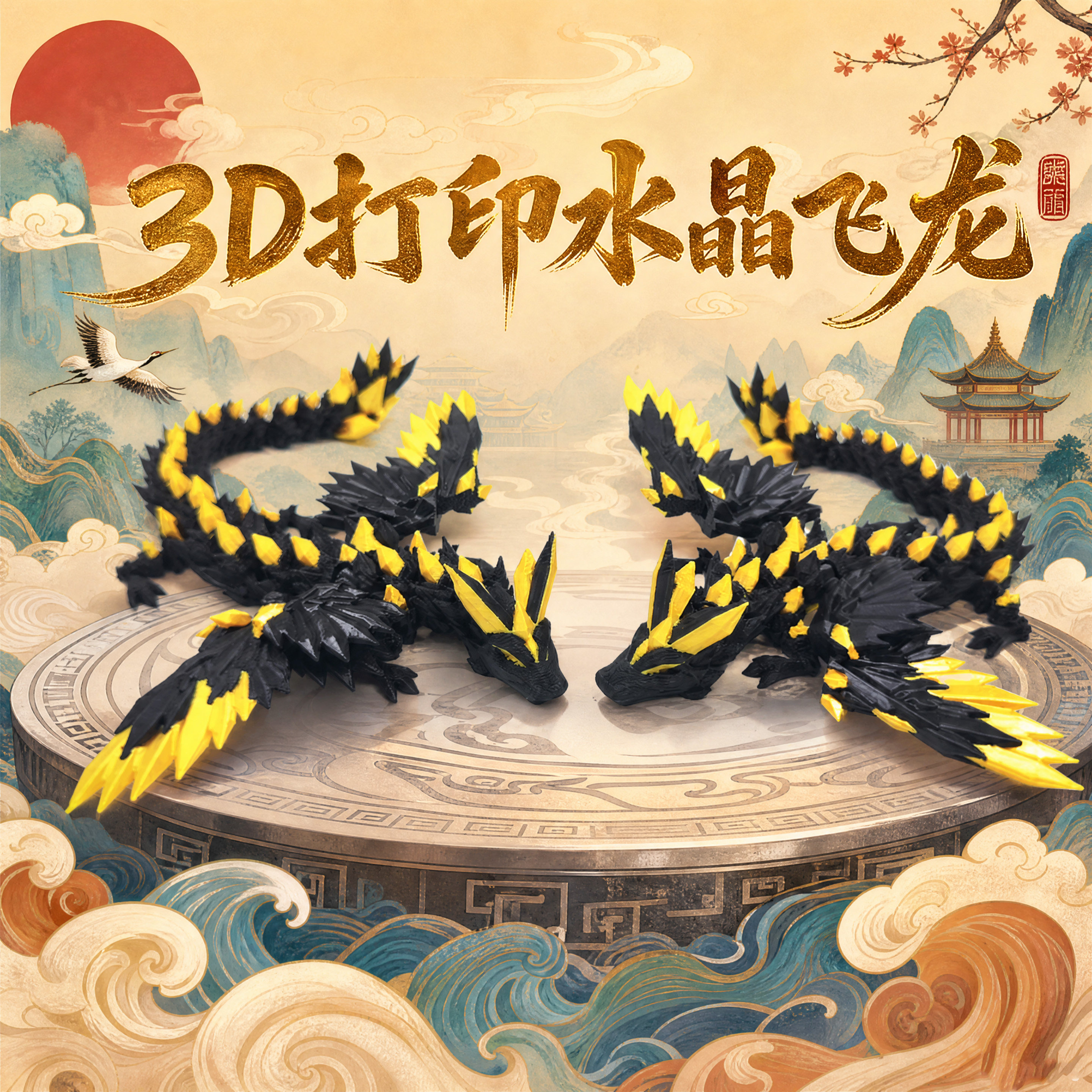 3D打印多色水晶飞龙关节可活动小龙跨境玩具景区夜市摆摊