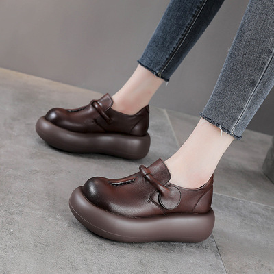 真皮厚底单鞋女舒适小皮鞋2025秋季新款头层牛皮女鞋粗跟黑色鞋子