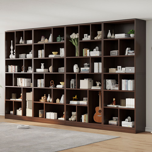 实木书架落地一体靠墙高2米4实木书柜一体整墙到顶储物柜展示柜子