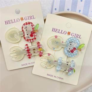 可爱kt苹果叉子发夹ins卡通小猫趣味鸭嘴夹小众清新发饰儿童发夹