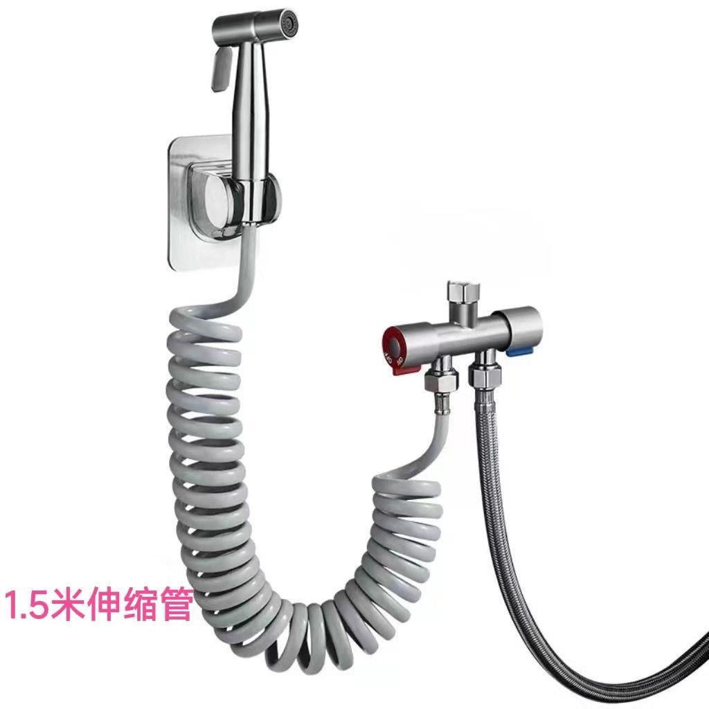 卫生间蹲便水箱马桶压洗衣机冲洗喷枪角阀一进二出增冲厕所带水枪