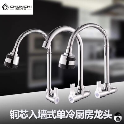 入墙304不绣钢厨房水龙头横式插