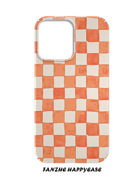 橙色格子适用于苹果16手机壳14pro创意iPhone13港风15高级12艺术磨砂不撞壳华为P70p菲林壳防摔小米15一加13