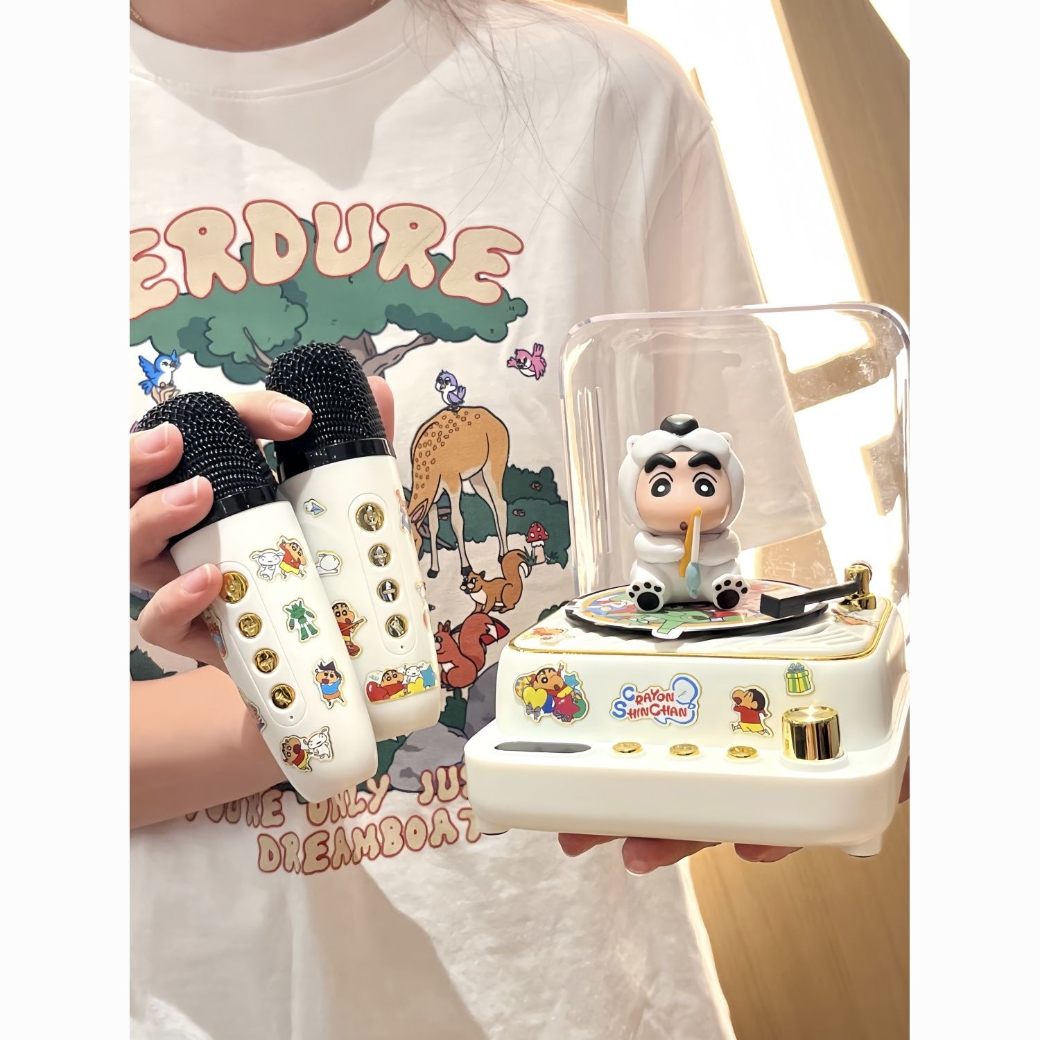 蜡笔小新蓝牙音箱小音响带话筒复古唱片机cd可爱男生日礼物送女生