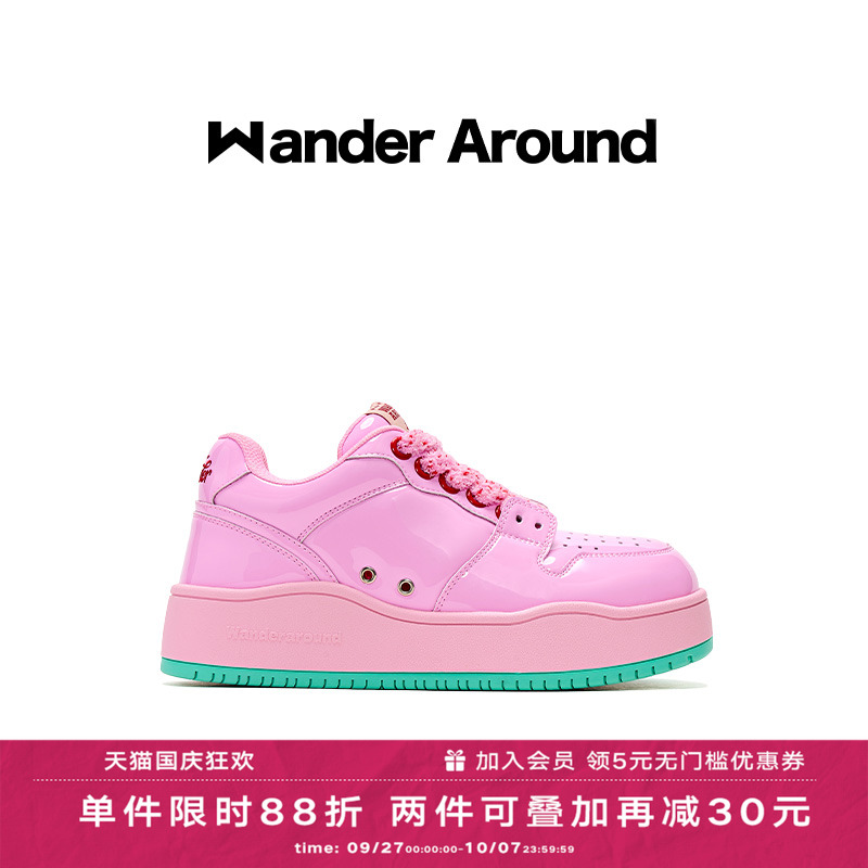 Wander around2025年春季新款厚底增高粉色休闲板鞋女