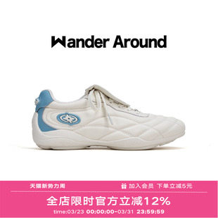 Wander around2026春秋新款白蓝拼色厚底增高足球鞋复古德训鞋女