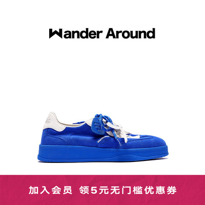 Wander around2025新款蓝白拼色厚底增高休闲板鞋复古德训鞋女