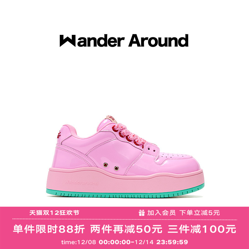 Wander around2025年春季新款厚底增高粉色休闲板鞋女