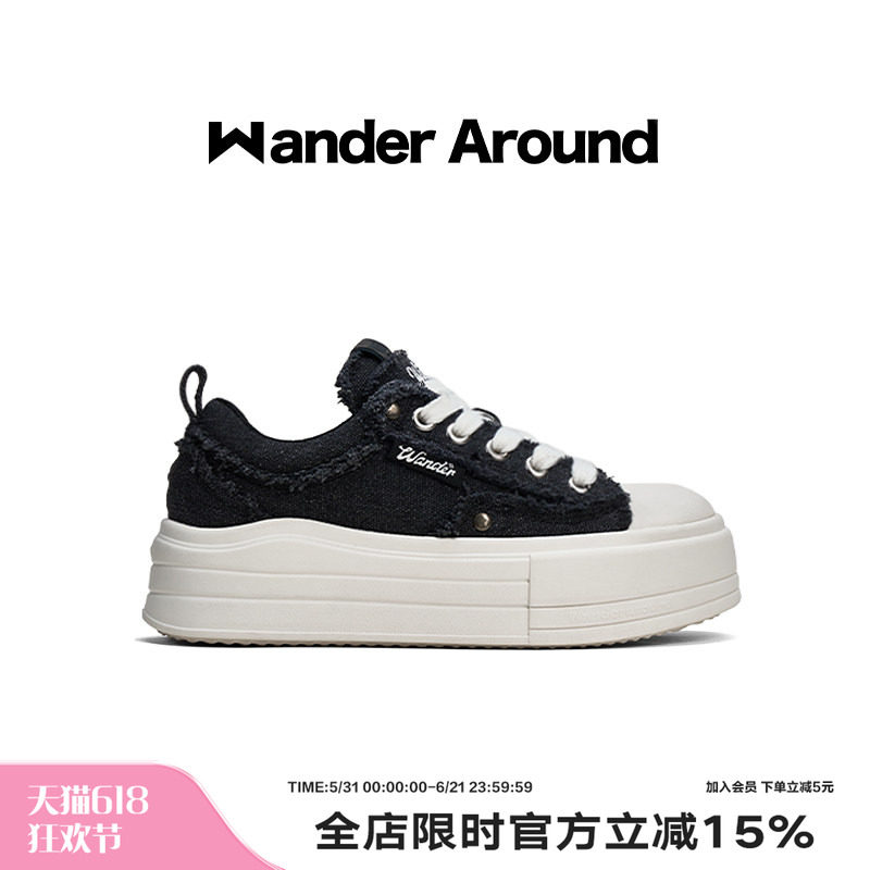 Wander around漫行2026新款厚底增高破坏做旧休闲帆布鞋女