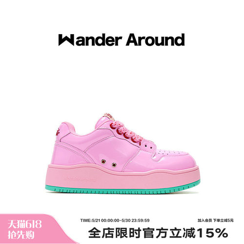 Wander around2025年春季新款厚底增高粉色休闲板鞋女