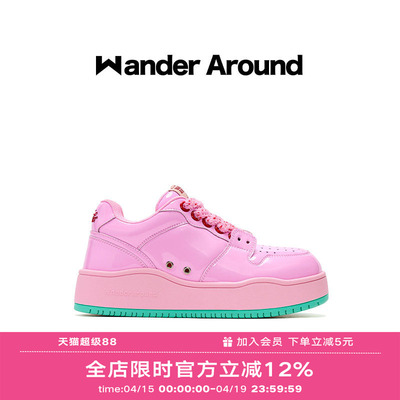 Wander around2025年春季新款厚底增高粉色休闲板鞋女
