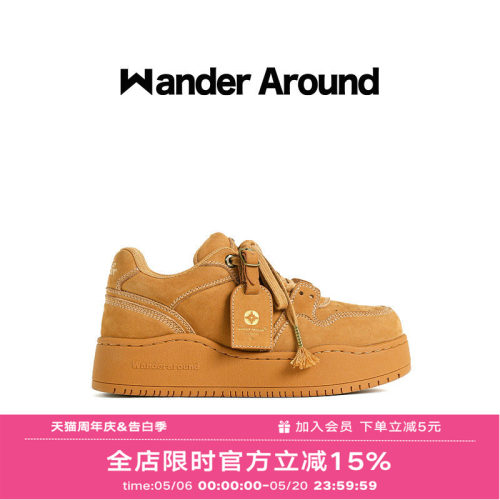 【明星同款】Wander around 复古棕色厚底增高休闲板鞋男女同款
