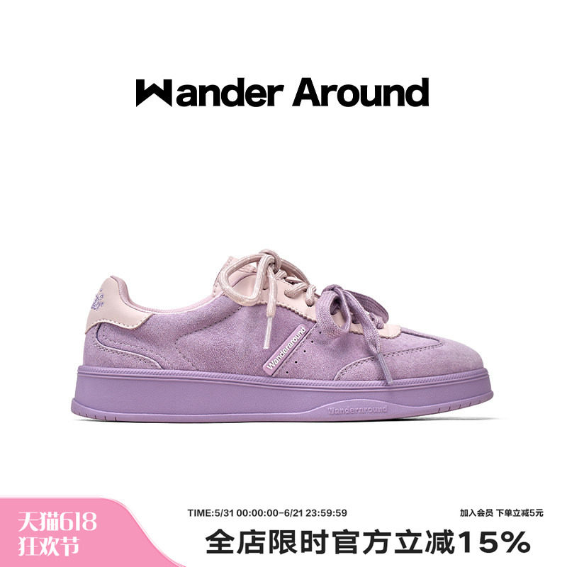 Wander around2026春秋新款紫色厚底增高休闲鞋复古芭蕾德训鞋女