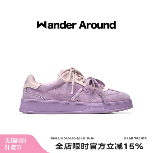 Wander around2026春秋新款紫色厚底增高休闲鞋复古芭蕾德训鞋女