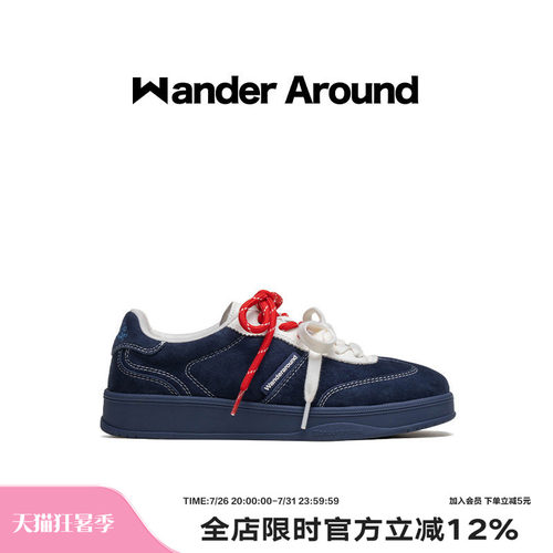 Wander around春秋新款藏青拼色厚底增高休闲鞋复古芭蕾德训鞋女