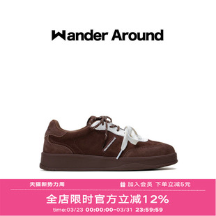Wander around2025秋季新款棕色拼白厚底增高休闲鞋复古德训鞋女