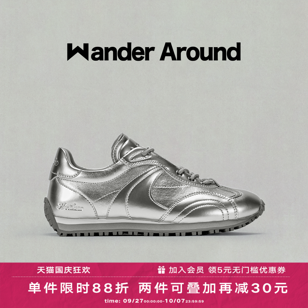Wander around漫行春秋款LUNA系列银色厚底阿甘鞋休闲德训鞋女