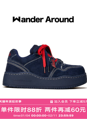 Wander around2025年秋季新款复古藏青蓝厚底增高休闲板鞋女
