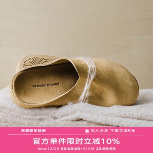 女 复古休闲懒人拖鞋 Wander around厚底增高牛皮绒面革软底勃肯鞋