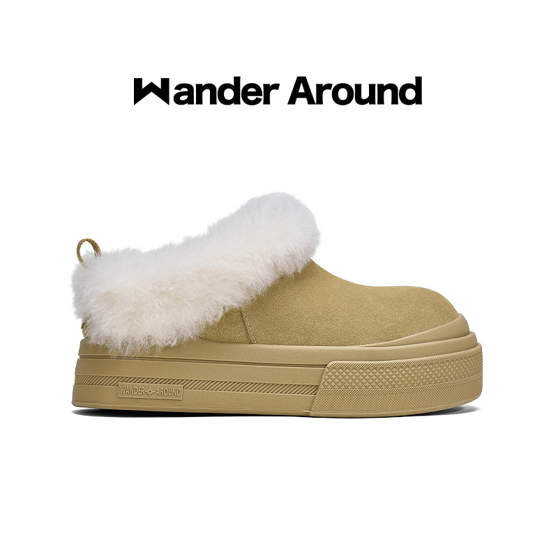 Wander around冬季新款厚底增高6cm雪地靴防水保暖短筒靴