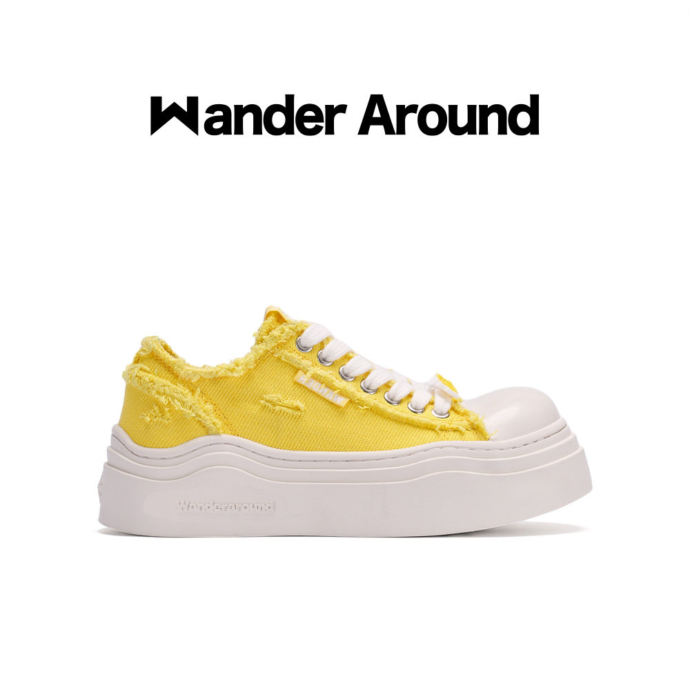 【于文文同款】Wander Around 春秋款黄色大头帆布鞋做旧休闲鞋女图片