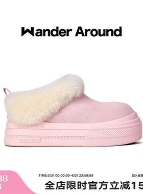 Wander around冬季新款厚底增高6cm雪地靴防水保暖短筒靴
