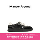 Wander around2025新款黑白拼色厚底增高休闲板鞋复古德训鞋女