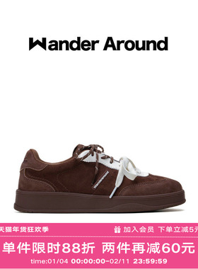 Wander around2025秋季新款棕色拼白厚底增高休闲鞋复古德训鞋女