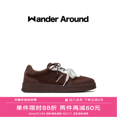 Wander around2025秋季新款棕色拼白厚底增高休闲鞋复古德训鞋女