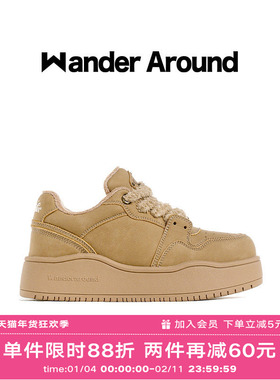 Wander around秋冬加绒款燕麦可可棕色毛绒鞋带厚底增高休闲板鞋