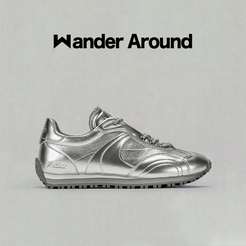 Wander around漫行春秋款LUNA系列银色厚底阿甘鞋休闲德训鞋女