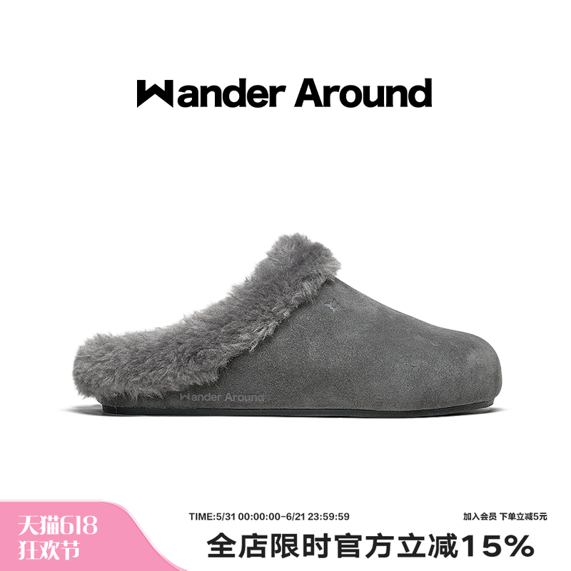Wander around2026春季新款厚底增高加绒勃肯鞋复古休闲毛拖女