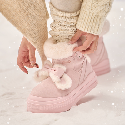 Wander around厚底增高6cm可拆卸蝴蝶结防水保暖皮毛一体雪地靴