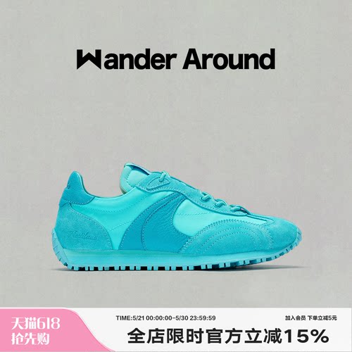 Wander around漫行24年LUNA系列蓝色厚底阿甘鞋休闲运动德训鞋女