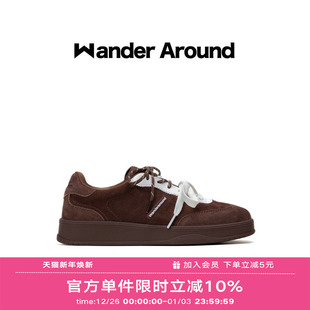 复古德训鞋 Wander 棕色拼白厚底增高休闲鞋 新款 女 around2025秋季