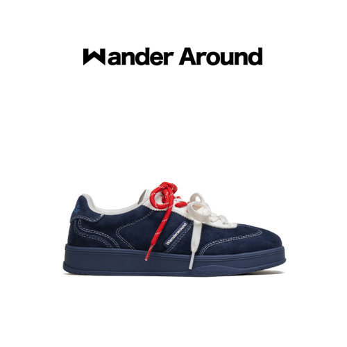 Wander around春秋新款藏青拼色厚底增高休闲鞋复古芭蕾德训鞋女
