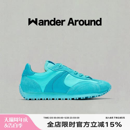 Wander around漫行24年LUNA系列蓝色厚底阿甘鞋休闲运动德训鞋女