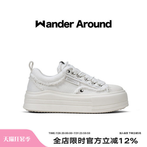 【丁程鑫同款】Wander around厚底增高做旧牛仔布休闲帆布鞋女