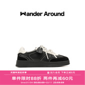 Wander 女 复古德训鞋 around2025新款 黑白拼色厚底增高休闲板鞋