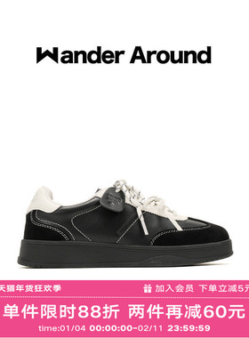 Wander around2025新款黑白拼色厚底增高休闲板鞋复古德训鞋女