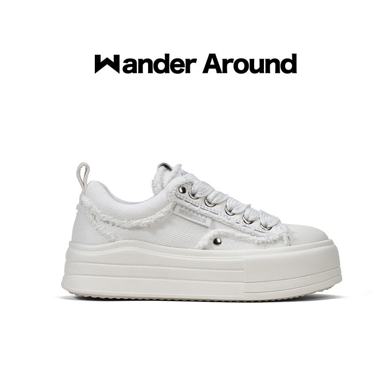 Wander around漫行2026新款厚底增高破坏做旧休闲帆布鞋女