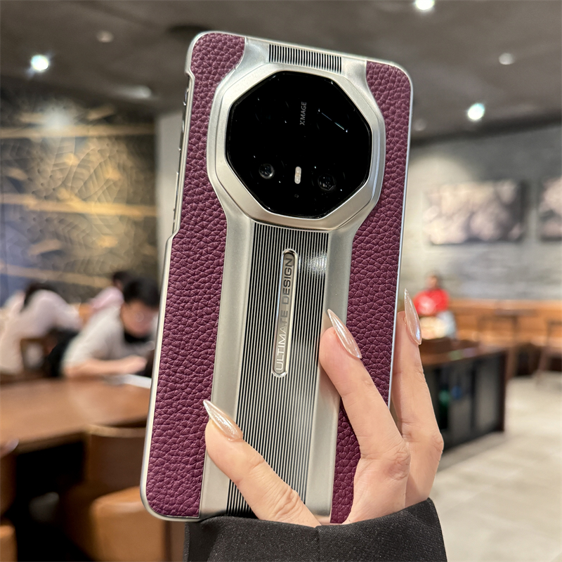 适用华为mate70rs紫色皮质手机壳