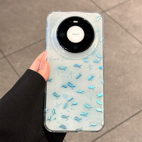 适用华为mate80蓝色创意小鱼外壳