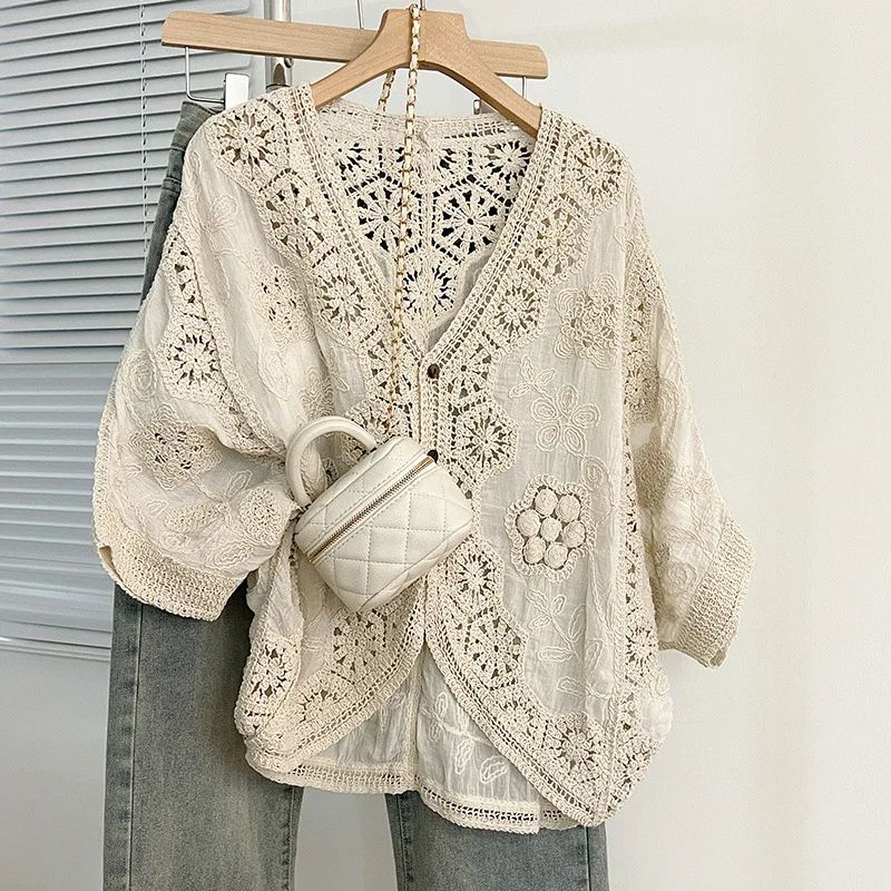 Boho Crochet Cardigan - Romantic Floral & Geometric Lace Cov