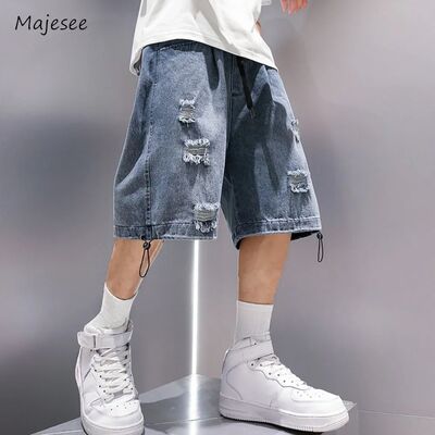 Men Hole Denim Shorts M-5XL Pockets Baggy Breathable All-mat