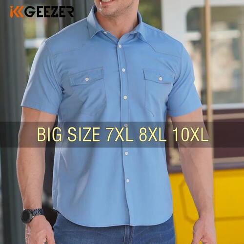 Men Shirt Denim Short Sleev Cotton Oversize 6XL 7XL 8XL 10XL