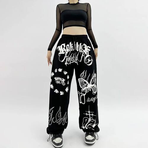 Butterfly Letter Print Pants for Women Summer New Street Per
