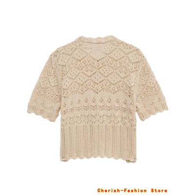 Embroidery Lace Blouse Cover Up Top Short Sleeve Button Fron
